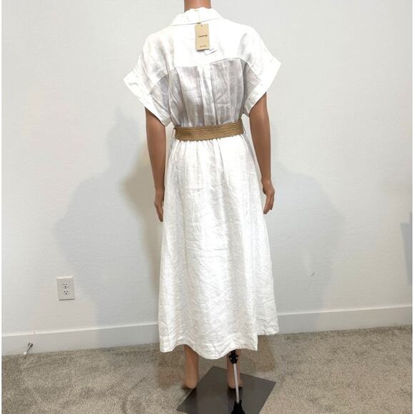 MNG medium Laia linen cap sleeve belted shirt midi dress D1 3066 - Picture 7 of 14